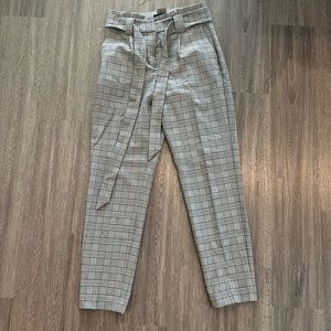 Express Grey Plaid Tie High Waist Ankle Dress Pant